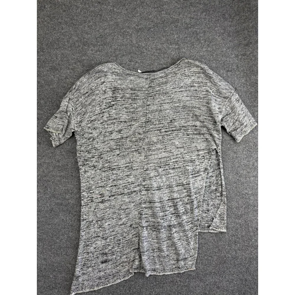 Free People Sweater Womens Small Gray Linen Blend Boxy High Low‎ Pocket Pullover
